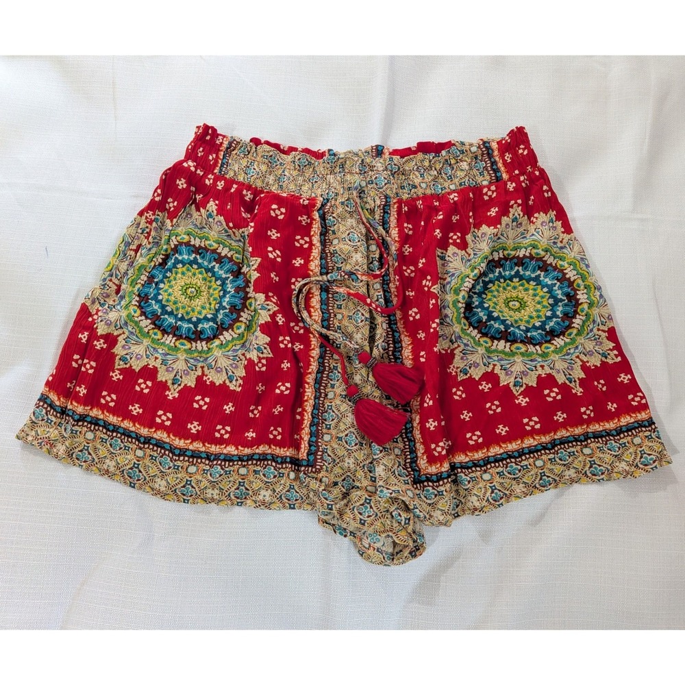 NWT Band of Gypsies Medallion Tassel Drawstring Shorts Women Large Festival Boho